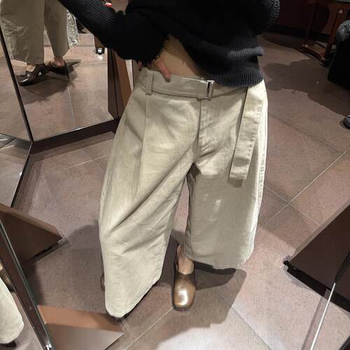 LC筒HR韩系高腰显瘦阔腿七分裤女早秋A腰带设计TJM宽松休E闲直中