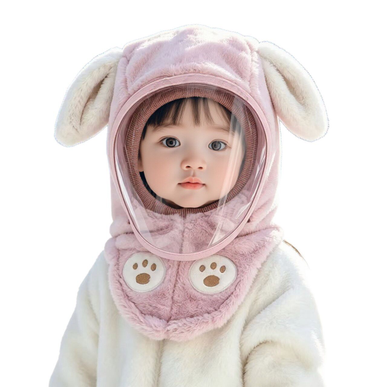 儿童帽子秋冬防风面罩男女童护耳一体套头帽挡风加厚保暖宝宝围巾