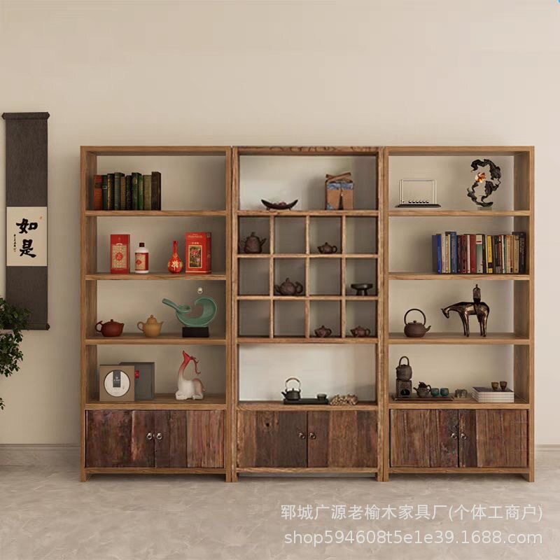 落地式实木博古架老榆木茶具藏品文物展示柜家用客厅书房收纳柜