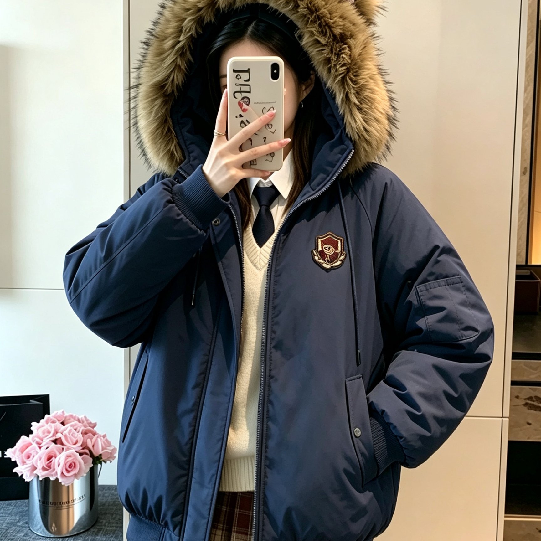 BEETLE TOWN趣味小熊毛领棉服女2026款秋冬季加厚保暖棉衣外套女图片