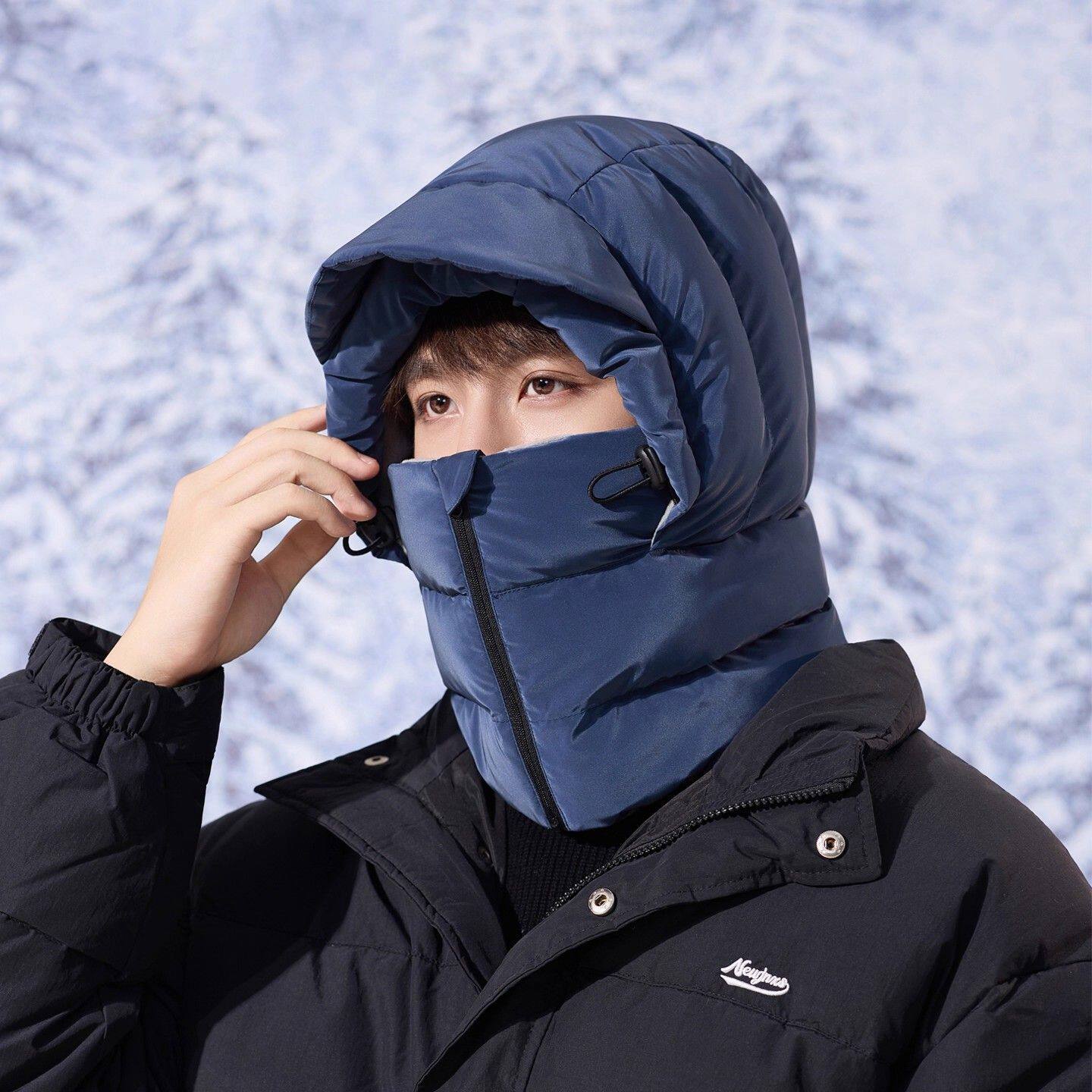 围脖面罩一体头套女冬季骑行保暖加绒羽绒帽子防风防寒滑雪雷锋帽