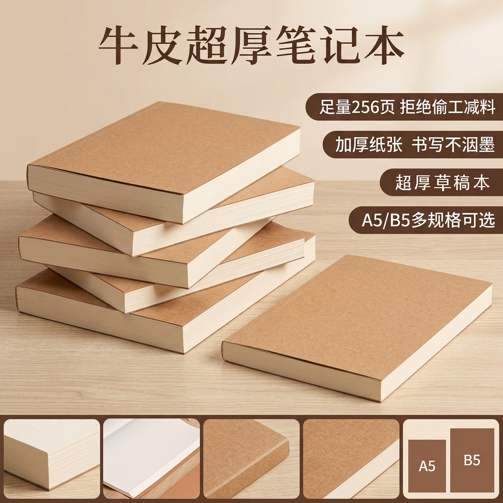 牛皮超厚B5笔记本空白本草稿本初高中学生专用日记本空白页记事本