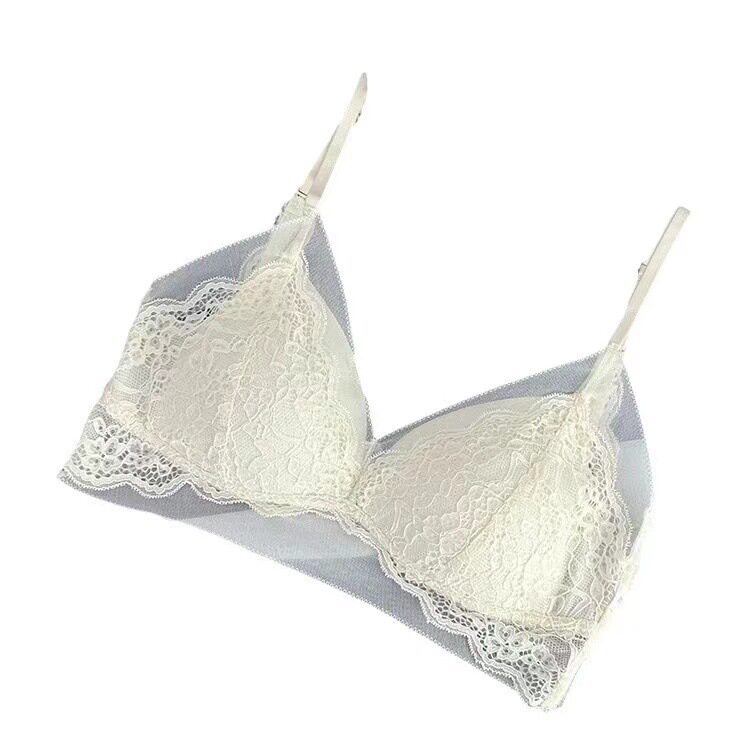 法式三角杯内衣女小胸聚拢蕾丝吊带大露背美背文胸夏透气性感调整