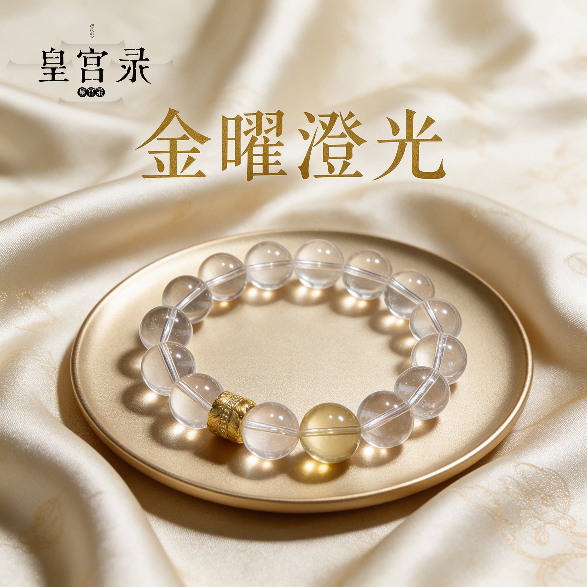 皇宫录天然白水晶黄水晶设计款手链女时尚金曜澄光水晶手串招财