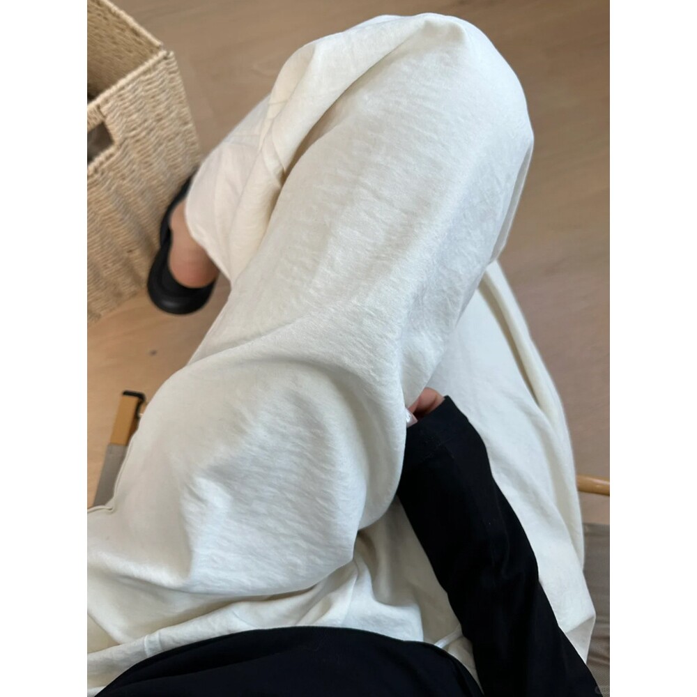 白色亚麻感阔腿裤女春秋款休闲松弛感老钱风凉感裤子直筒拖地长裤