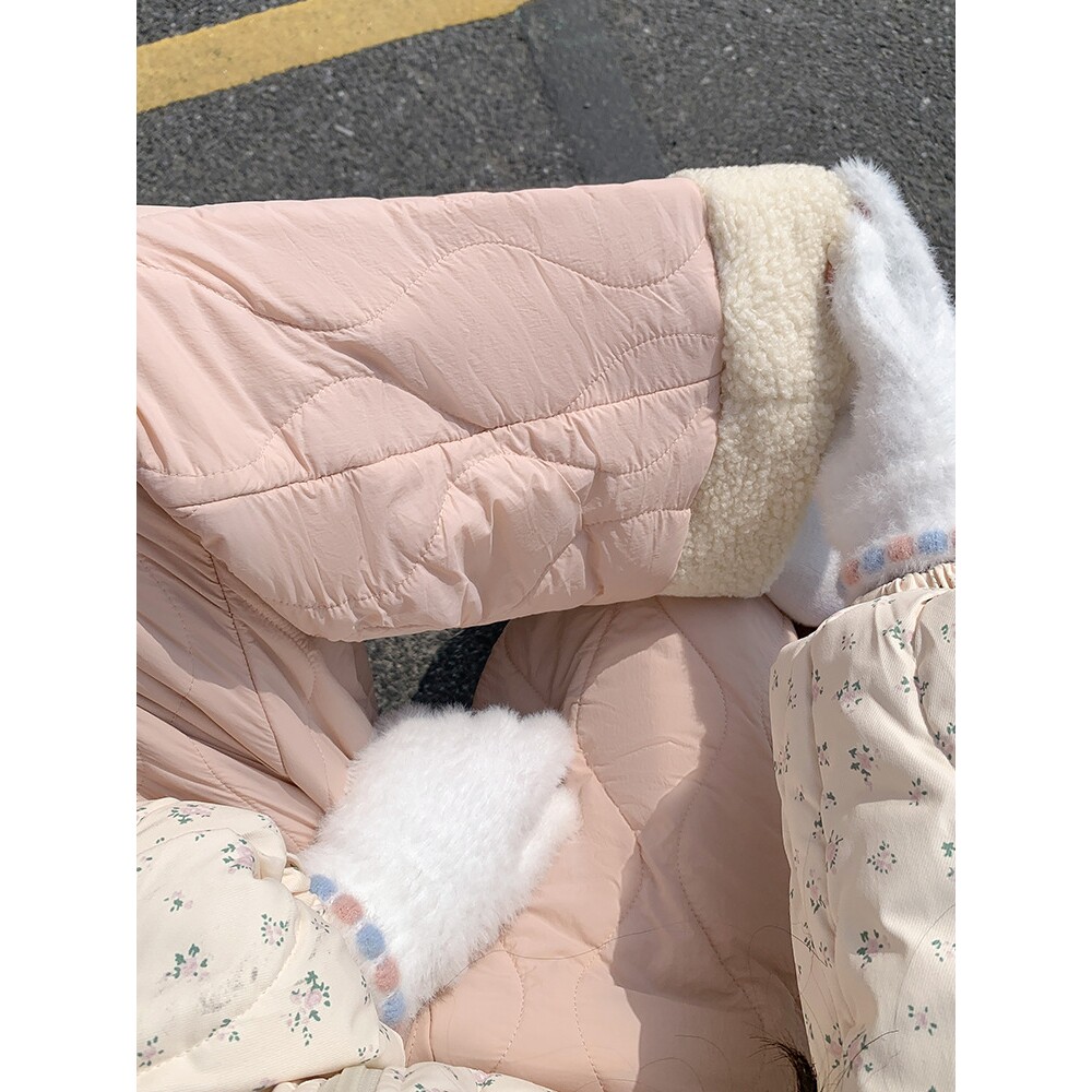 可外穿东北大棉裤女秋冬新款保暖加绒防风直筒裤摇粒绒拼接阔腿裤