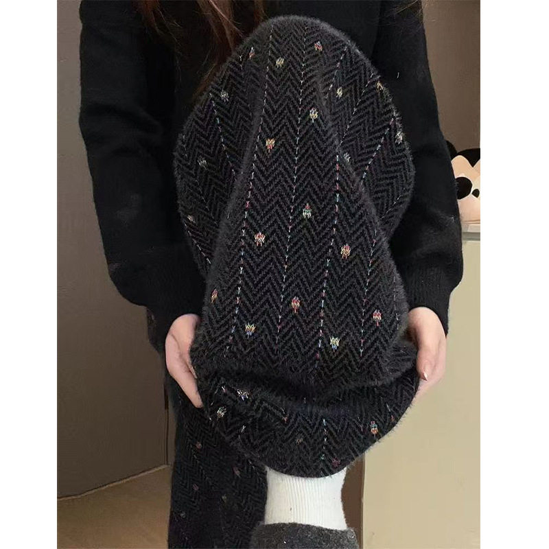 马海毛刺绣阔腿裤女秋冬新款高腰