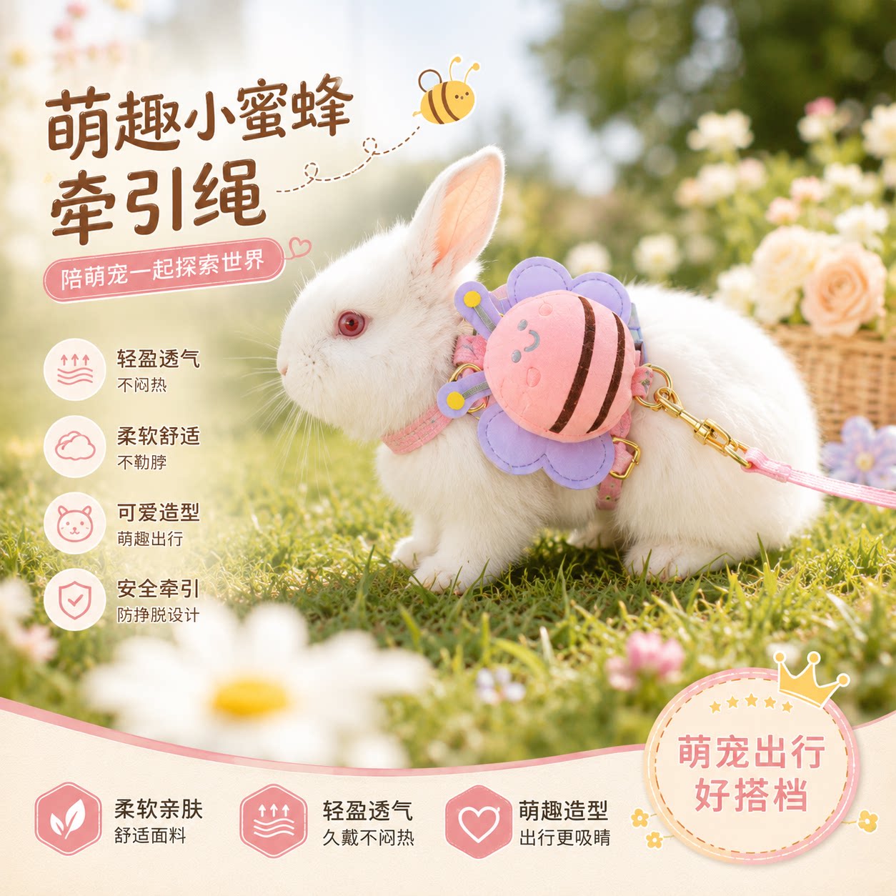 兔兔牵引绳溜兔绳防挣脱遛兔子图片