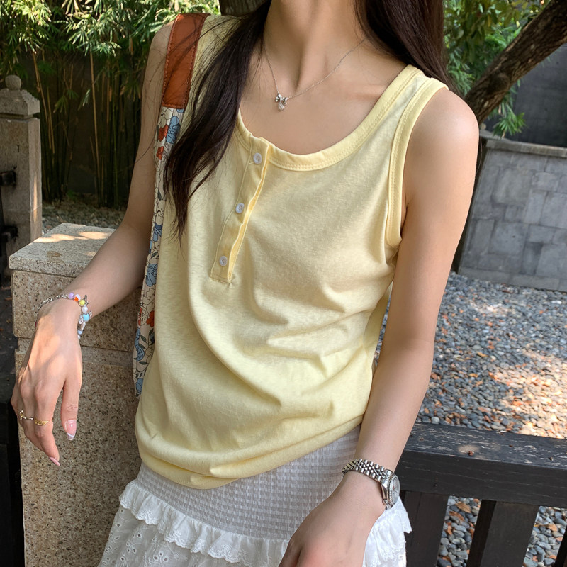 黄色棉麻吊带小背心女内搭20