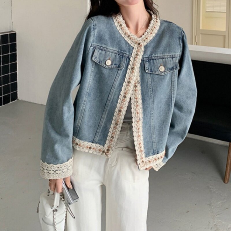 浅蓝色小香风牛仔外套女