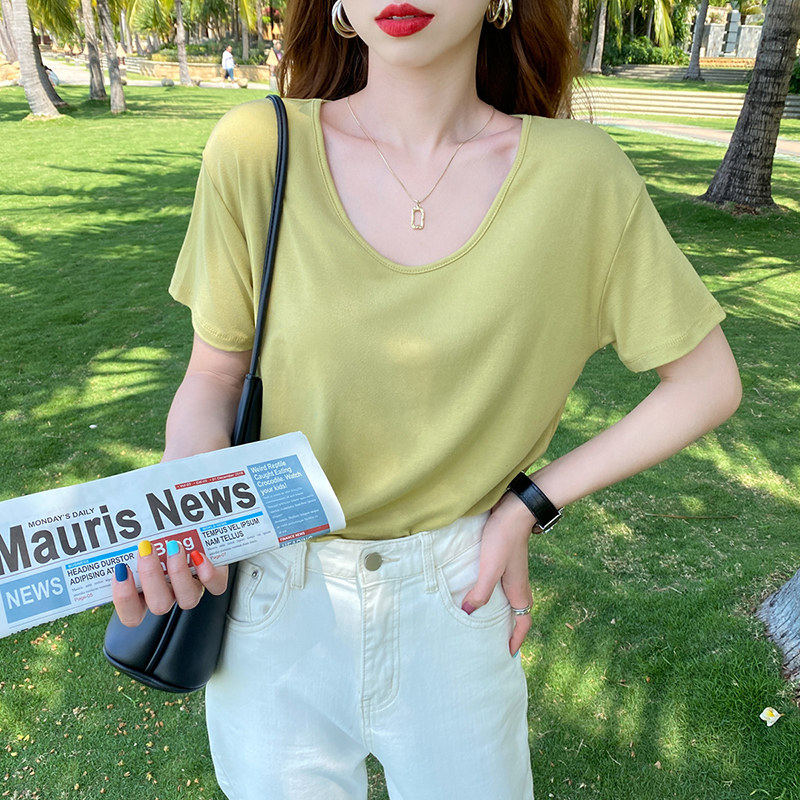 绿色莫代尔短袖面膜T恤女