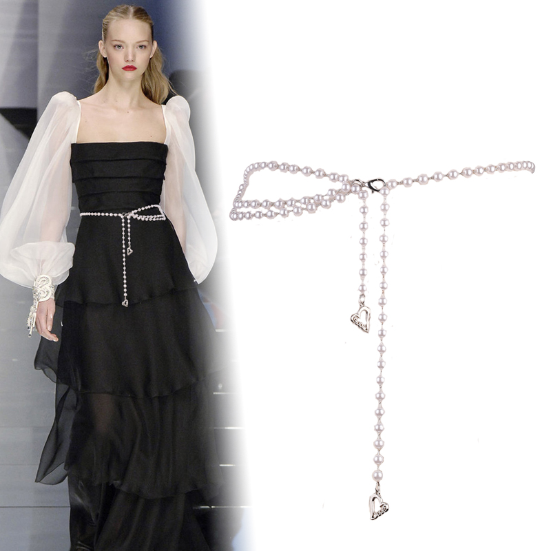 珍珠链条韩版金色百搭小细腰带