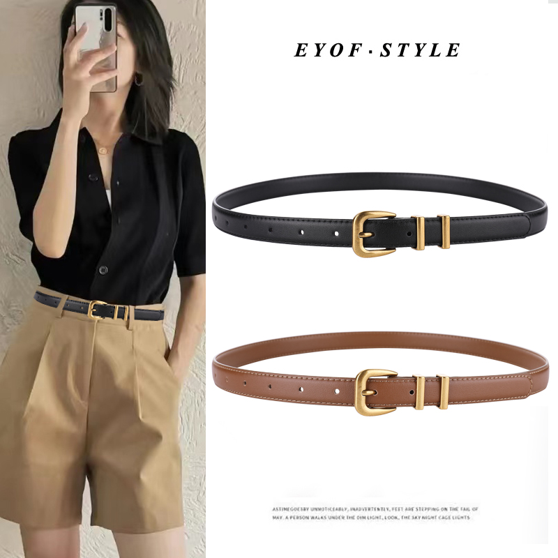 女金属环扣二层牛皮合金百搭皮带