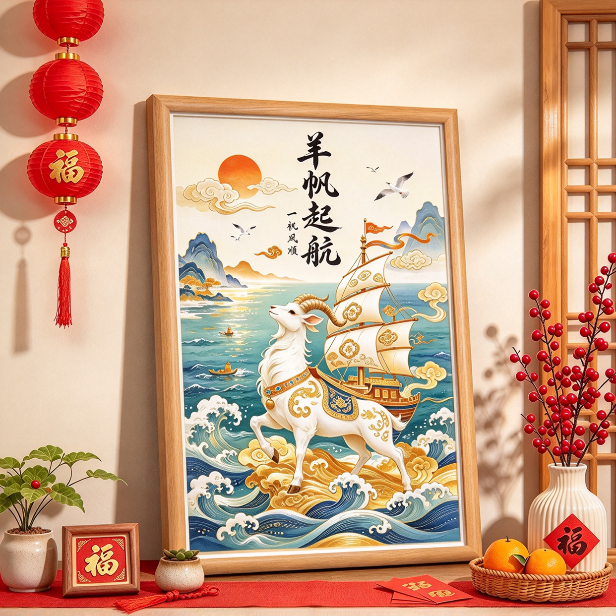 新中式国潮生肖羊相框吉祥寓意