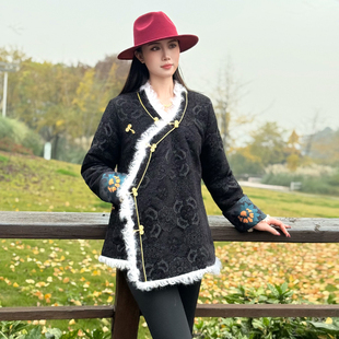 冬季藏式外套女西藏族服装羊毛藏袍中长保暖藏装上衣拉萨服民族风