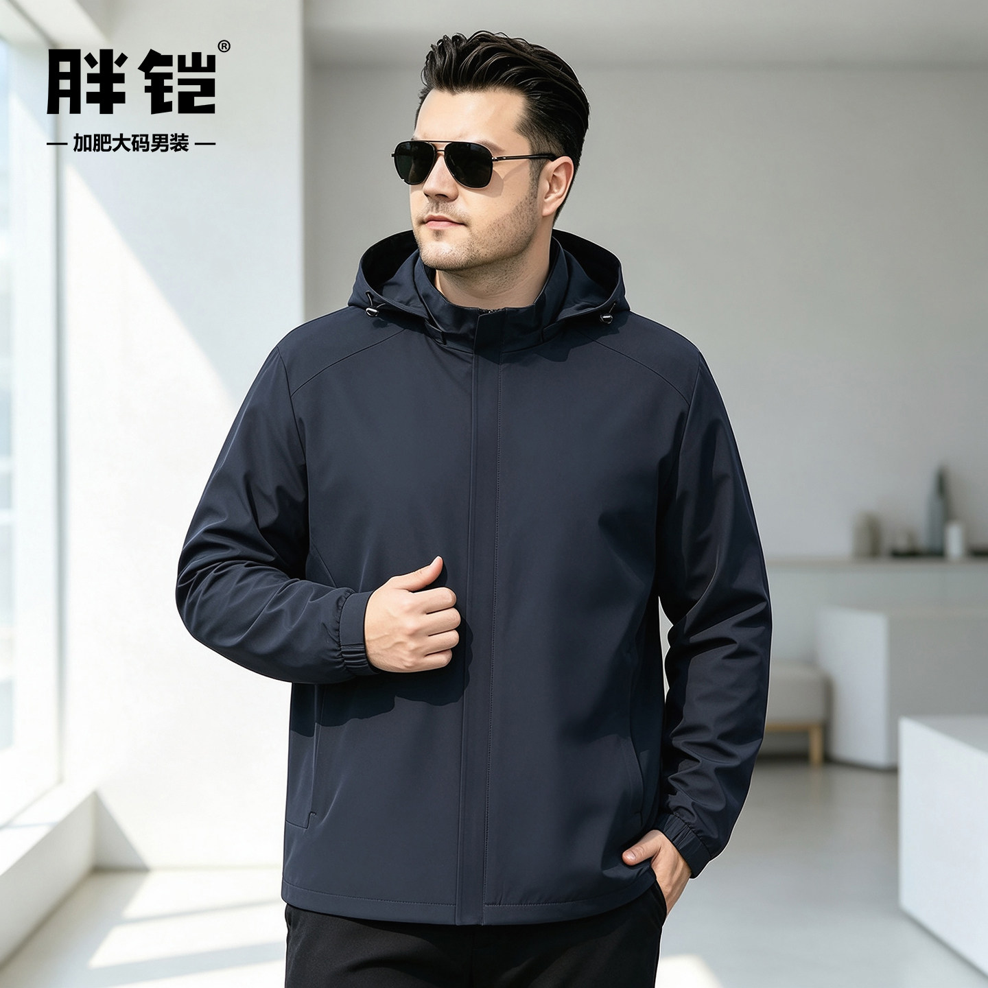 胖子户外可脱卸帽运动夹克