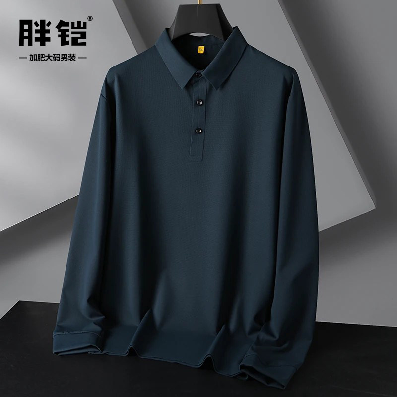 无感弹力长袖polo衫男士加大码
