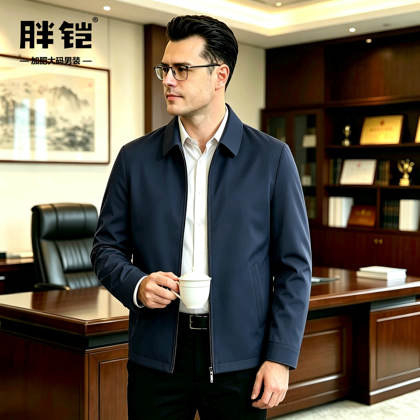 商务休闲行政夹克男装加肥大码