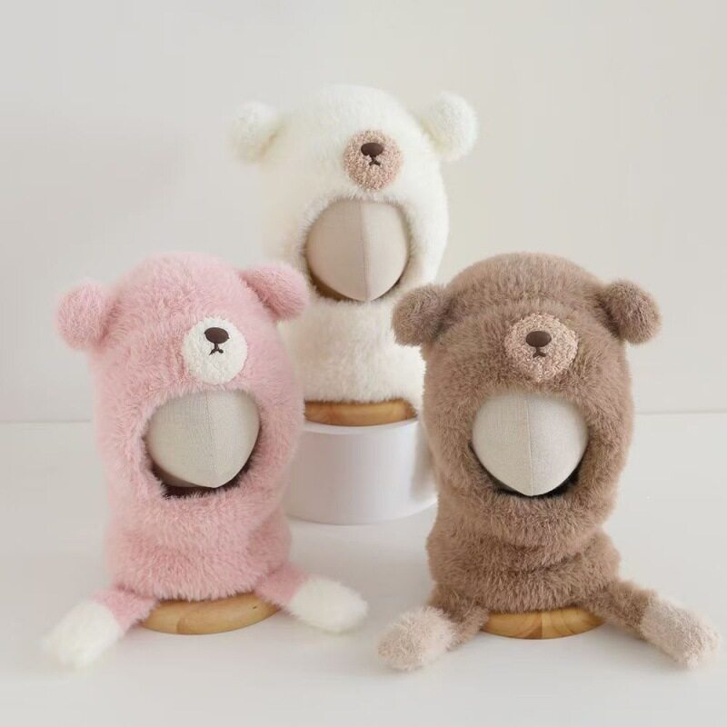 冬季围巾一体毛绒二件套加绒加厚套头护耳帽防寒保暖针织儿童帽子