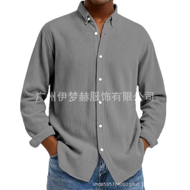 亚马逊2025欧美跨境男装秋冬休闲灯芯绒大码长袖衬衫衬衣休闲百搭