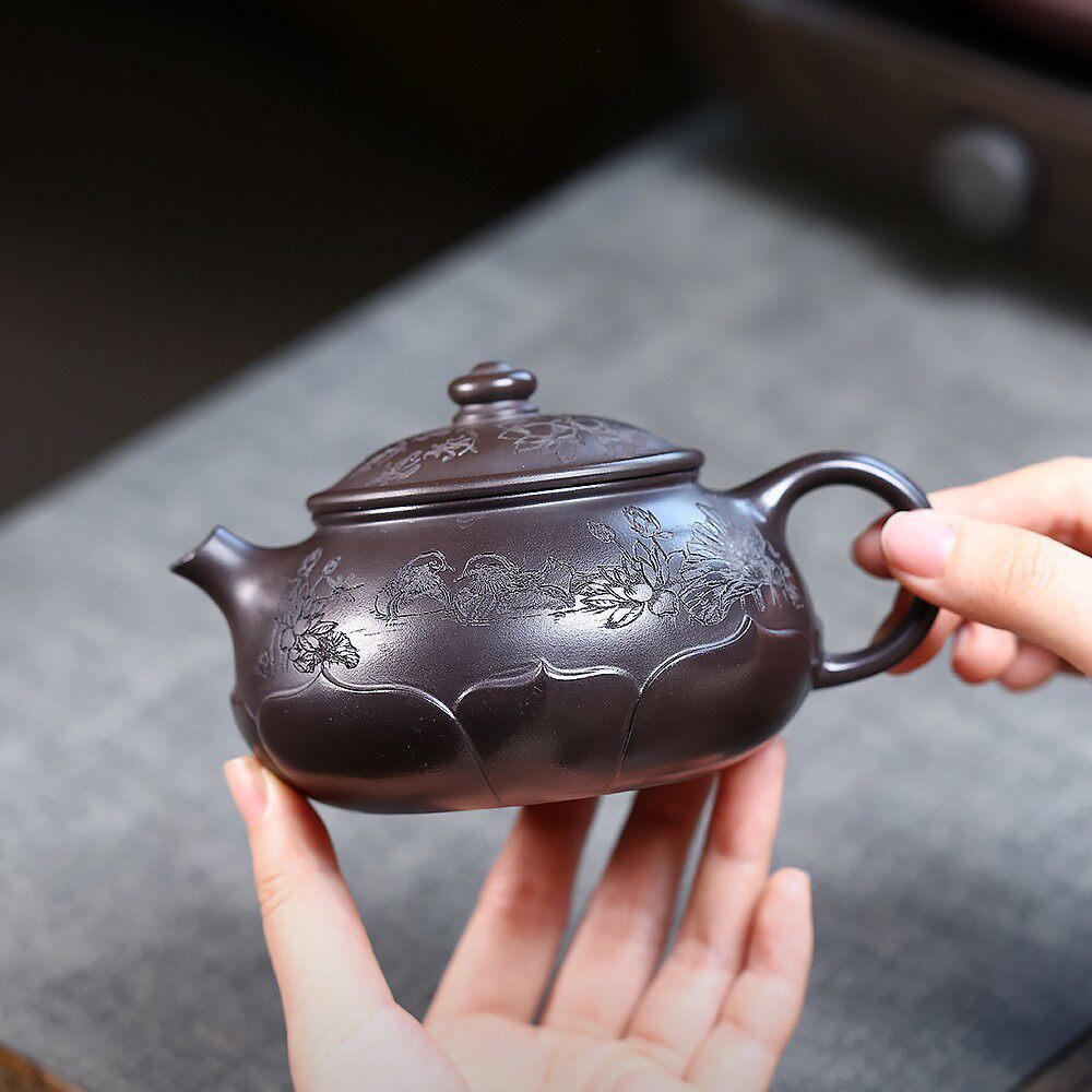 宜兴紫砂壶原矿石黄莲香清远茄瓜家用功夫茶壶套装密文跨境代发
