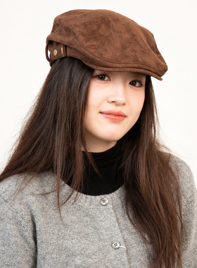 秋冬保暖英伦复古麂皮绒前进帽女