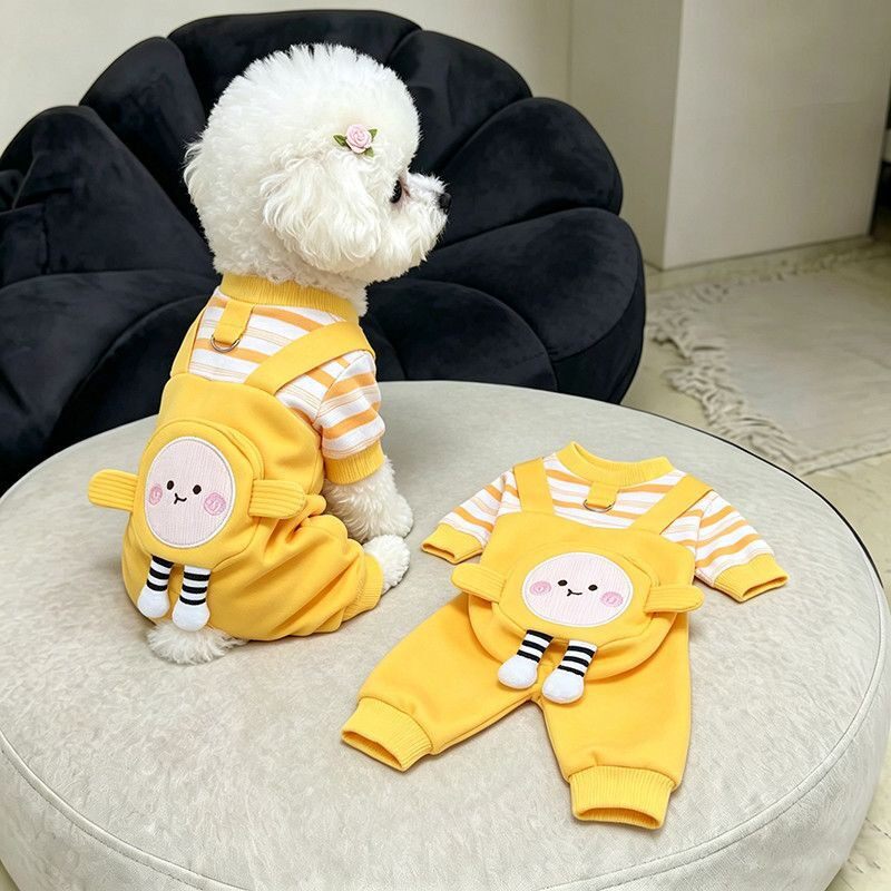 狗狗衣服秋冬季可爱蛋仔条纹背带四脚裤小型犬比熊泰迪牵引四脚衣
