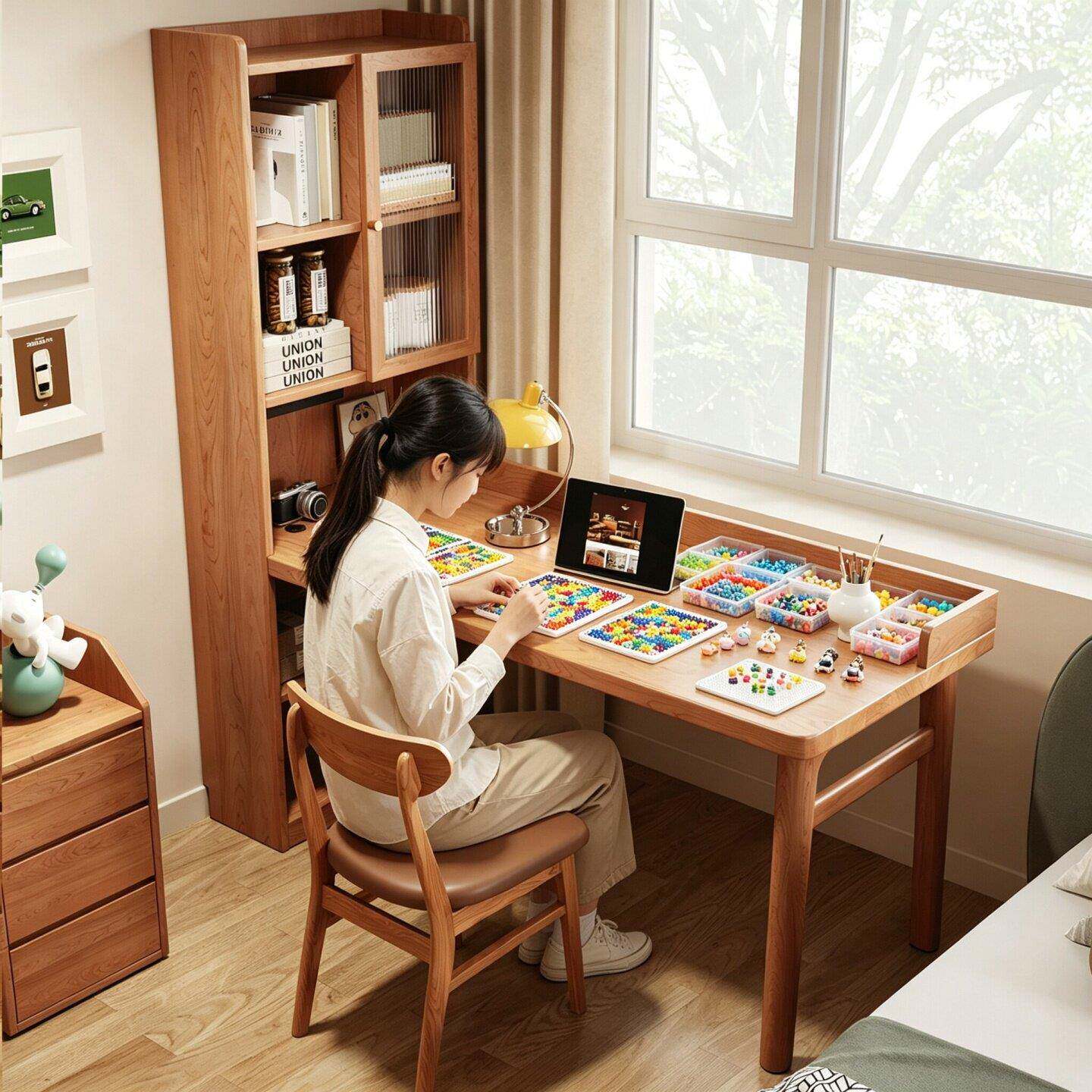 实木书桌书架一体转角桌家用办公桌学生写字桌卧室拐角台式电脑桌