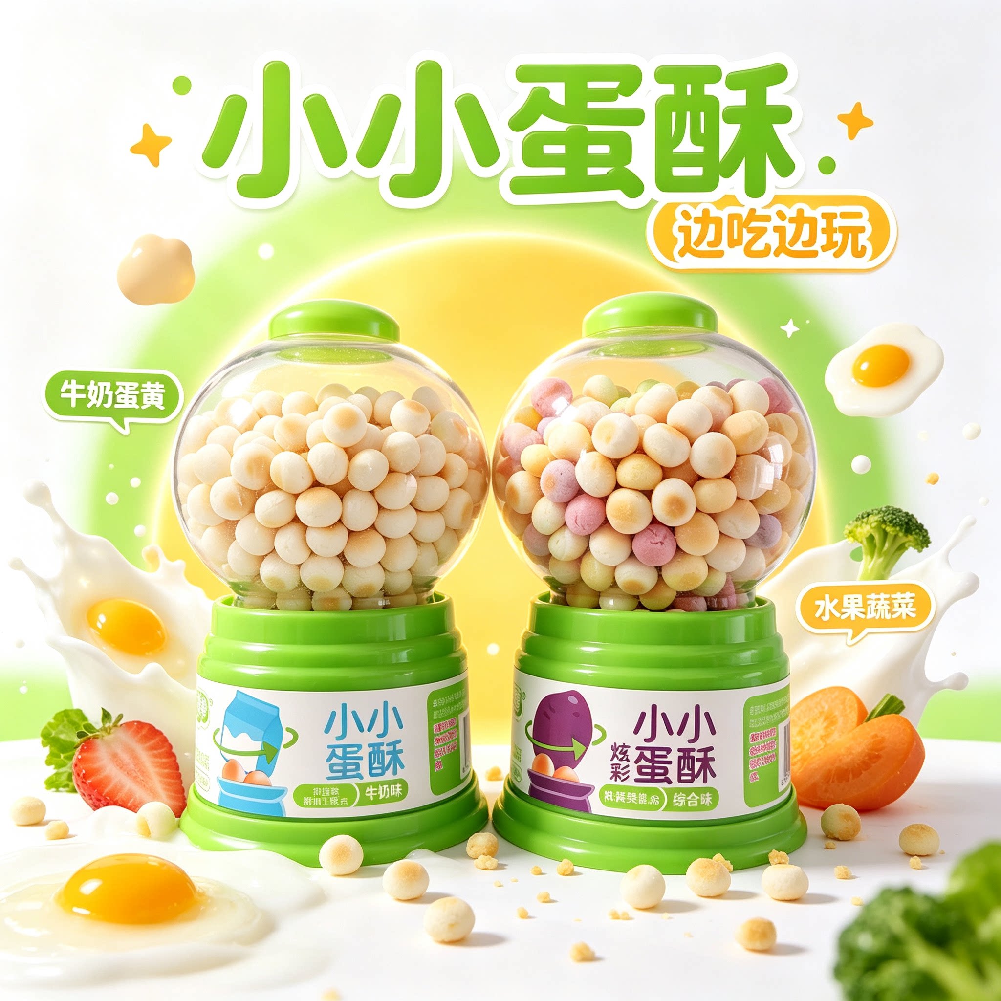 哈米童小小蛋酥奶豆扭蛋机系儿童果蔬多彩入口即化玩具小馒头零食