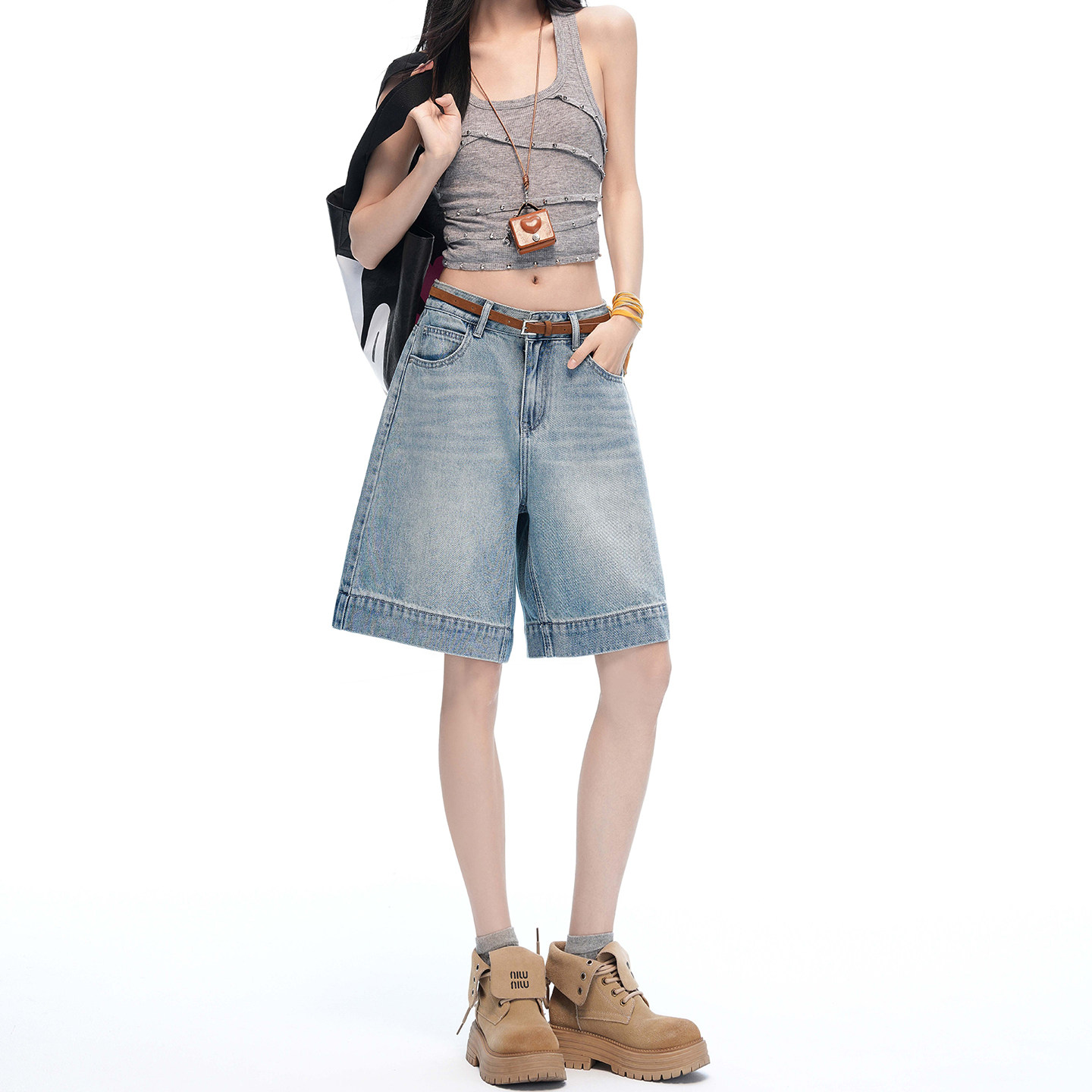 莱赛尔牛仔短裤女夏五分裤