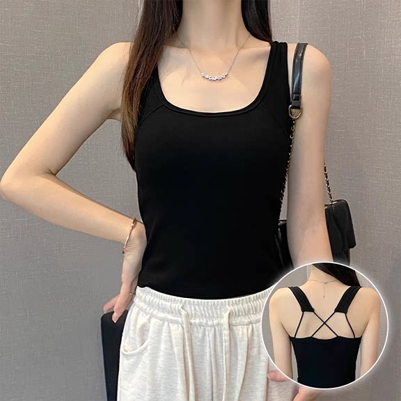 白色棉打底吊带小背心女内搭2026新款春夏秋外穿遮副乳上衣无胸垫
