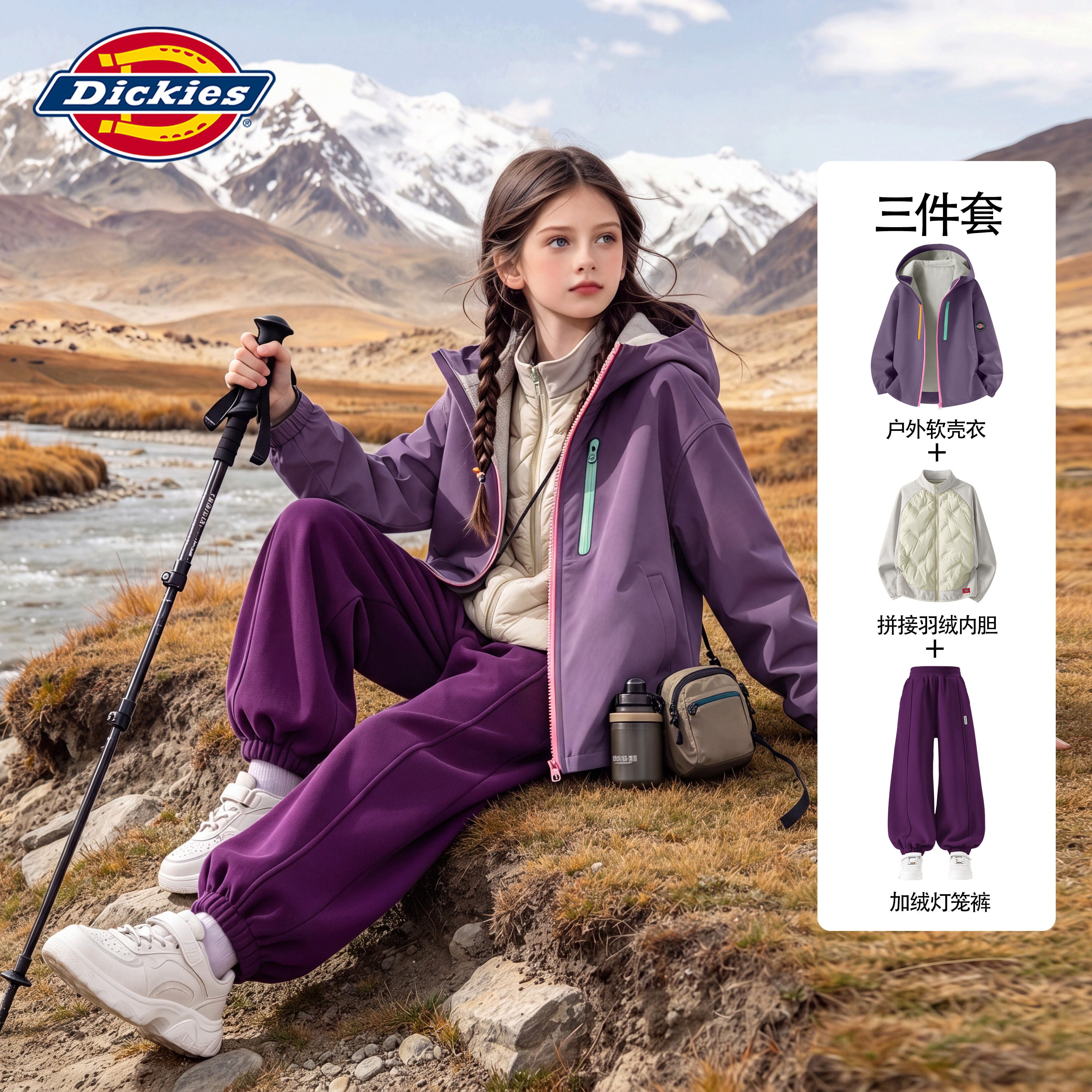 Dickies女童冬装套装2026新款户外儿童羽绒内胆外套裤子大童童装图片