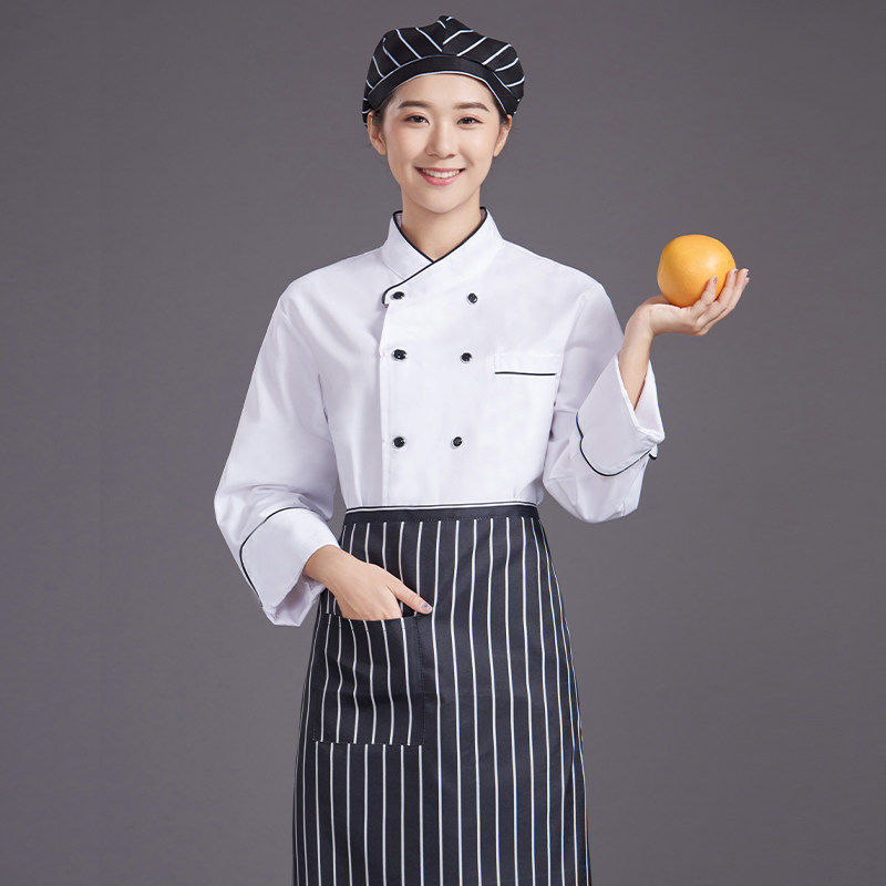 厨师工作服长袖女男秋冬装幼儿园食堂餐厅烘焙糕点小吃店定制冬季