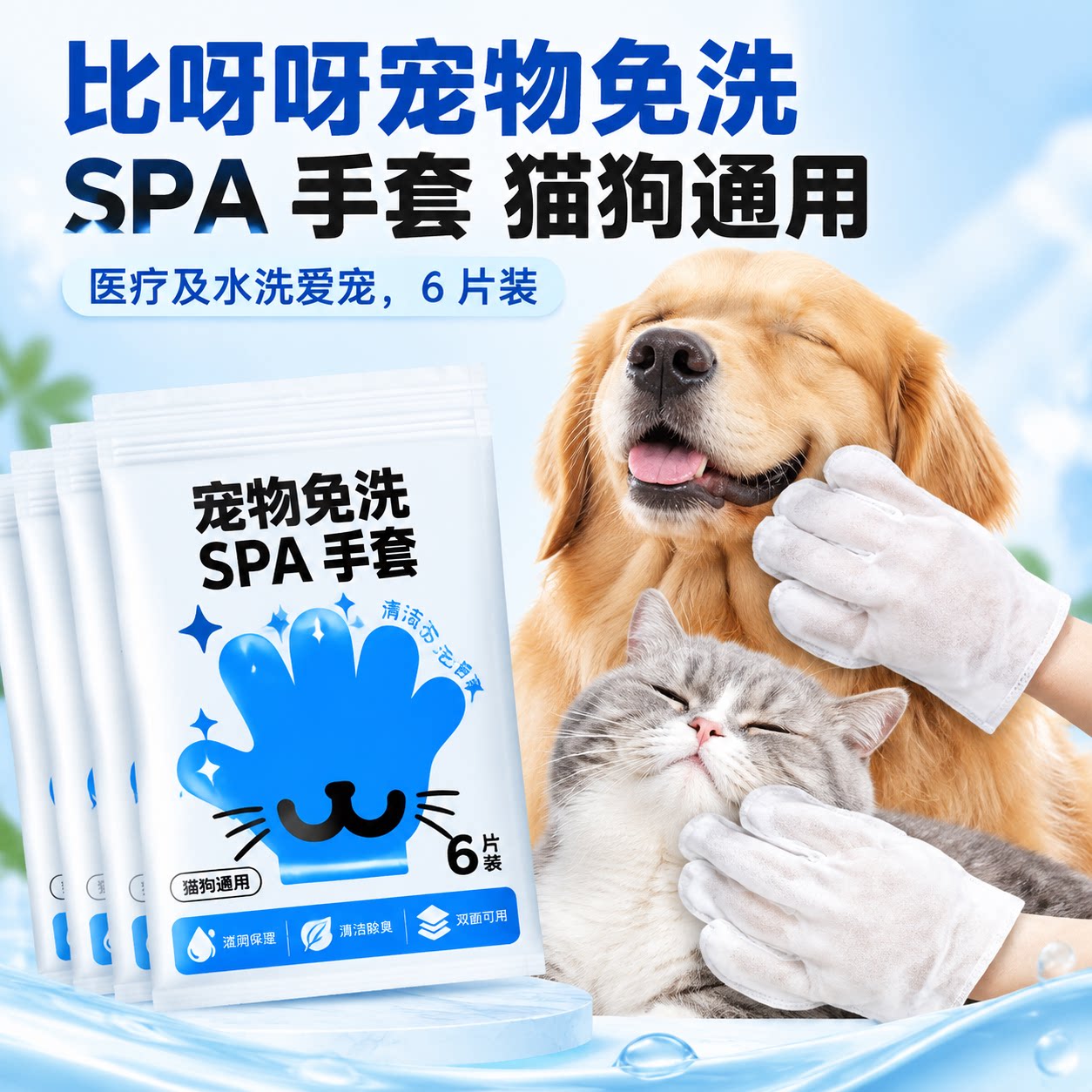 比呀呀猫狗免洗SPA湿巾6片装