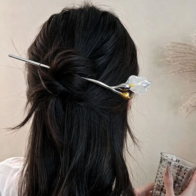 法式马蹄莲双色金属发簪百搭