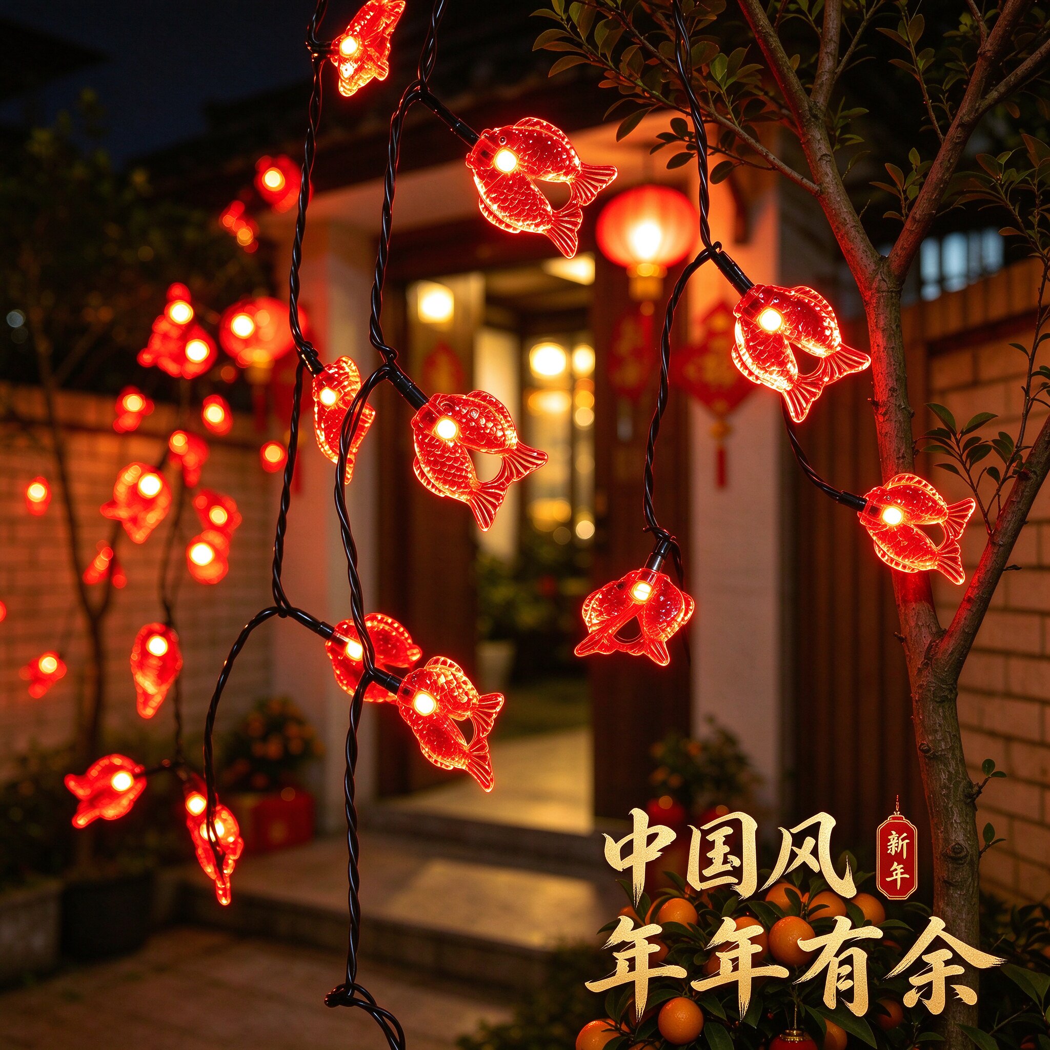 太阳能新年户外防水红灯笼满天星星氛围灯庭院阳台照明装饰彩灯串