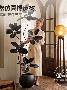 仿真黑金刚橡皮树大型落地绿植居家客厅盆栽无需养护仿真花装饰