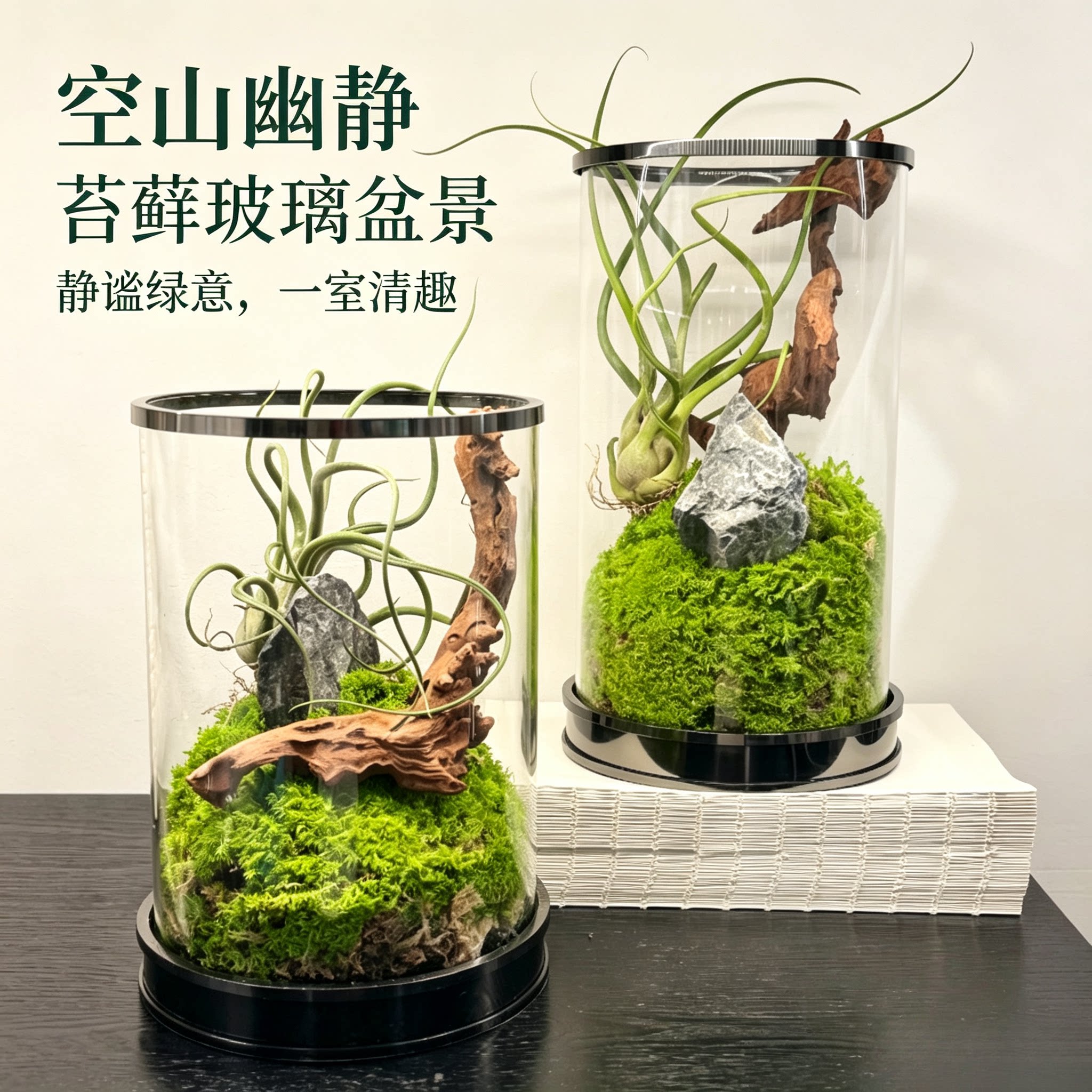 空山幽静中式禅意苔藓玻璃盆景 室内桌面绿植微景观 茶室书房摆件