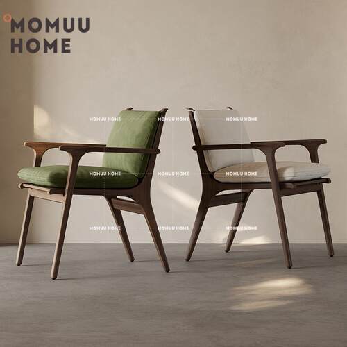 MOMUU HOME意式极简实木餐椅欧式复古家用靠背椅酒店咖啡厅休闲椅
