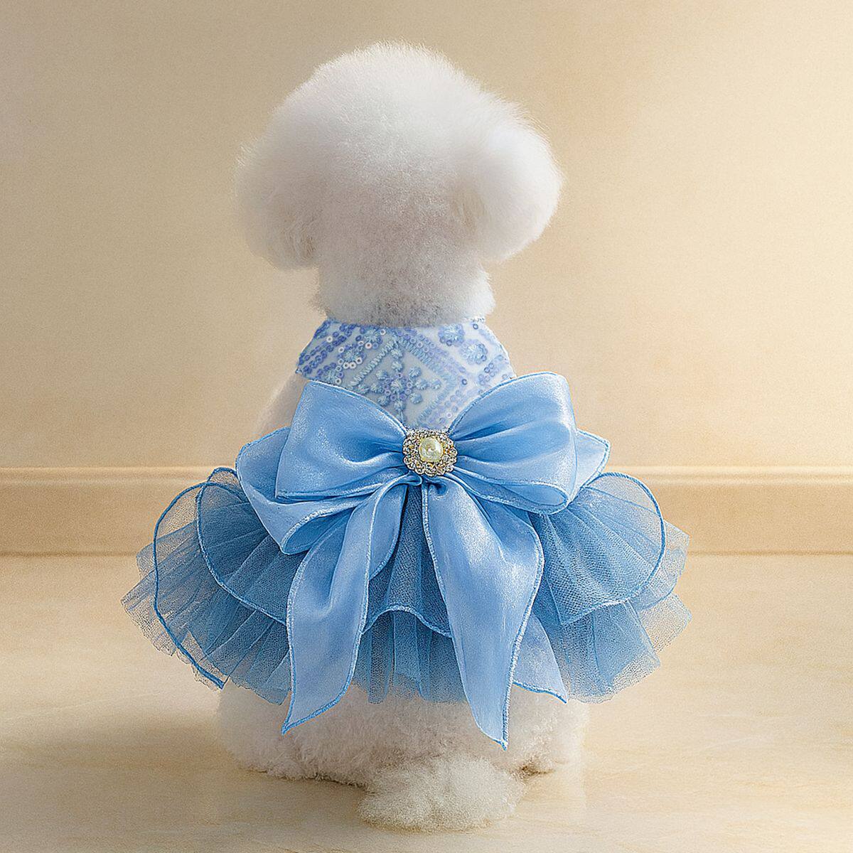 宠物圈宠物衣服狗狗猫猫服装服饰蓬蓬纱蓝色星河婚纱