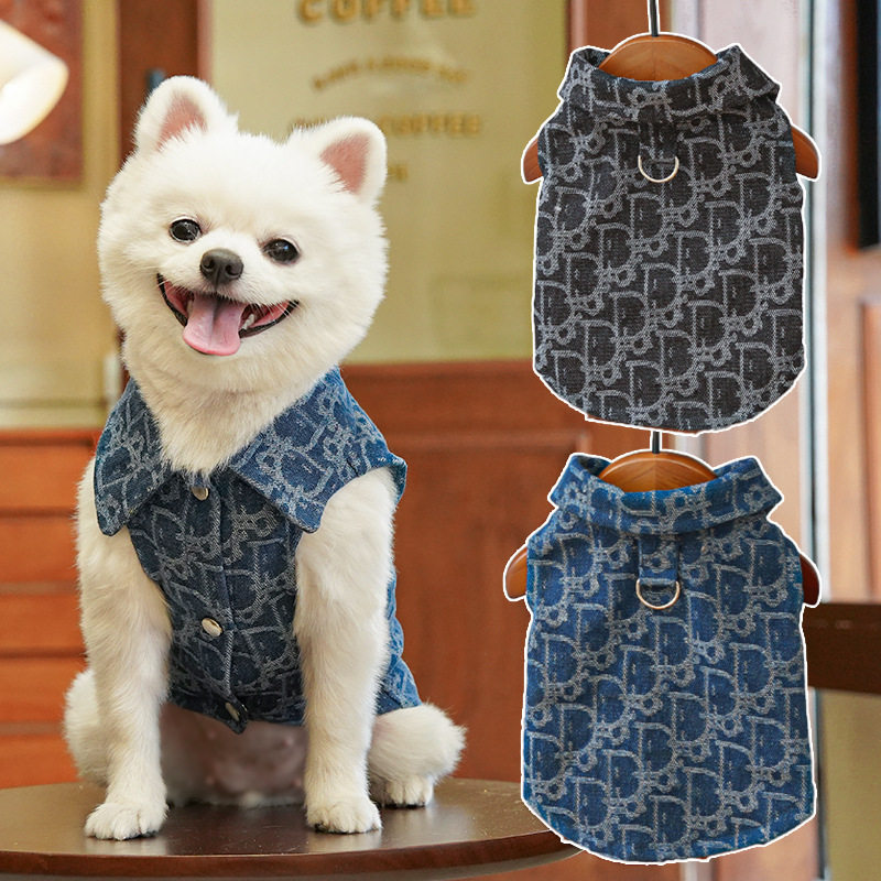 秋冬季宠物衣服小中狗狗猫咪衣服提花牛仔衣比熊泰迪柯基法斗用品