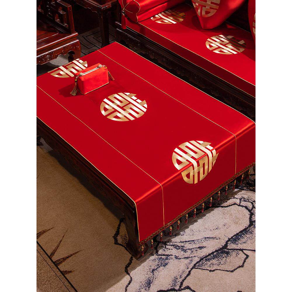 结婚防水桌旗红色喜字喜庆订婚桌布装饰条茶几餐桌电视柜盖巾定制