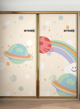 星球儿童房间布置大衣柜玻璃拉门改造贴纸家俱翻新装饰自黏贴画