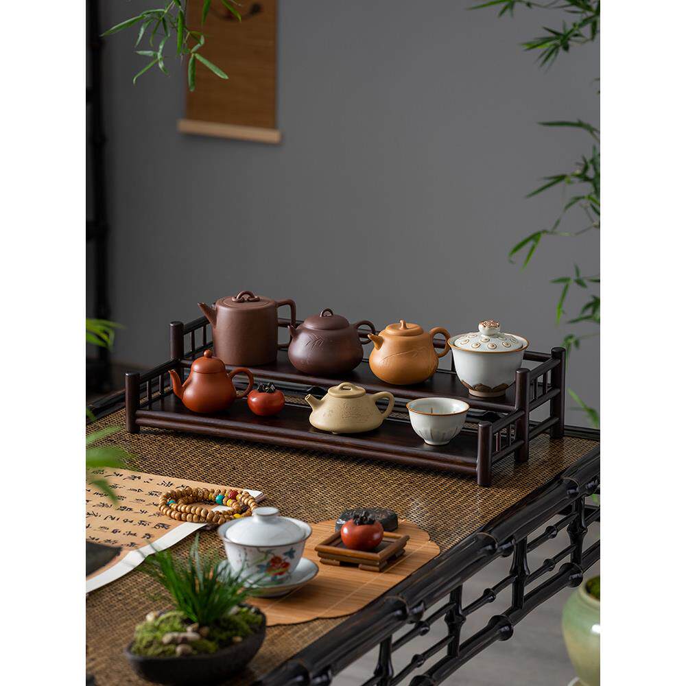 古风桌面架子高级双层茶具桌上收纳紫砂壶摆放架小型竹制置物架子