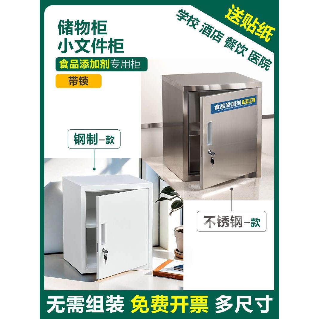 小型单门文件柜食品添加剂专用柜不锈钢双锁密码食品厂储物箱带锁