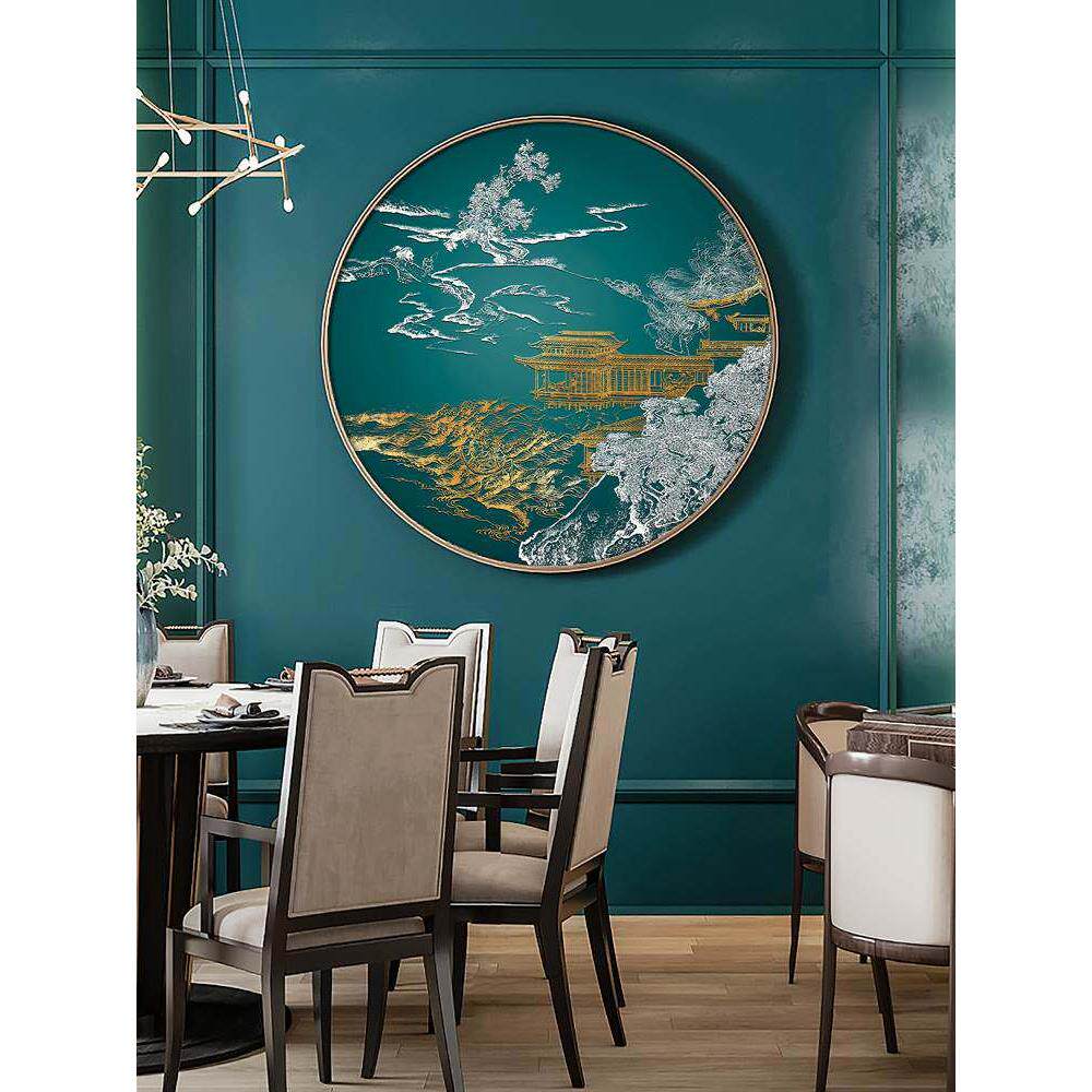 入户玄关装饰画新中式浮雕立体画客厅背景墙挂画走廊过道烫金壁画