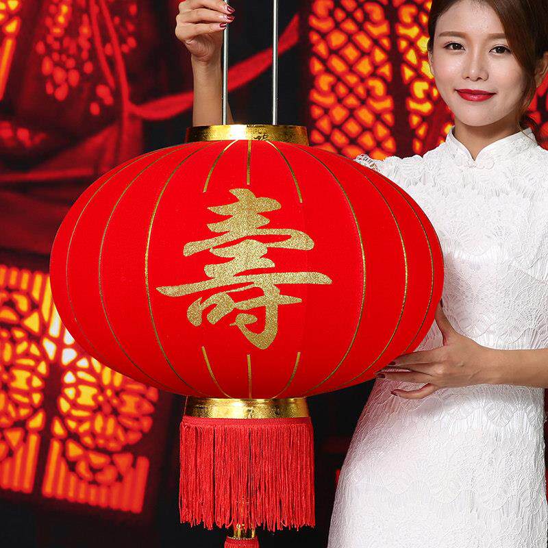 绒布大红灯笼过寿生日装饰布置挂件寿字灯笼祝寿贺寿过寿装饰用品