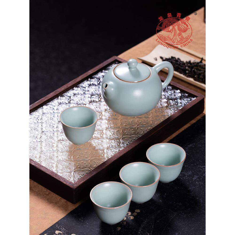 汝窑功夫茶具套装陶瓷茶壶茶杯轻奢高档家用一壶四杯喝茶泡茶组合