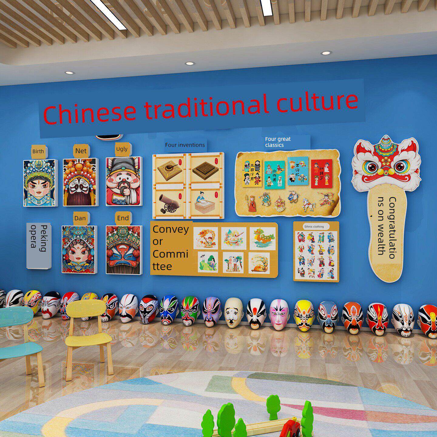 中国传统文化幼儿园非遗环创主题墙成品材料墙面装饰走廊楼梯布置