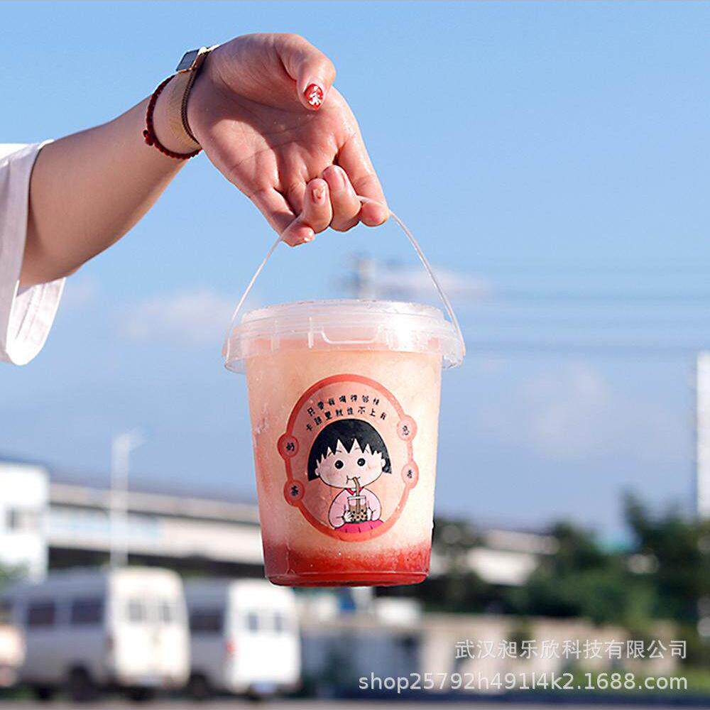 1000手提奶茶水果茶桶超大霸王奶茶杯奶茶店杯子带盖商用注塑杯